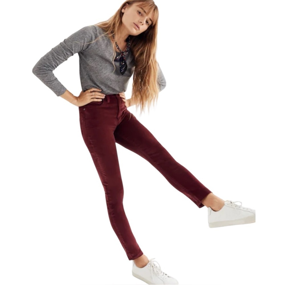 Madewell skinny skinny dusty burgundy mid rise stretchy Cropped ankle jeans